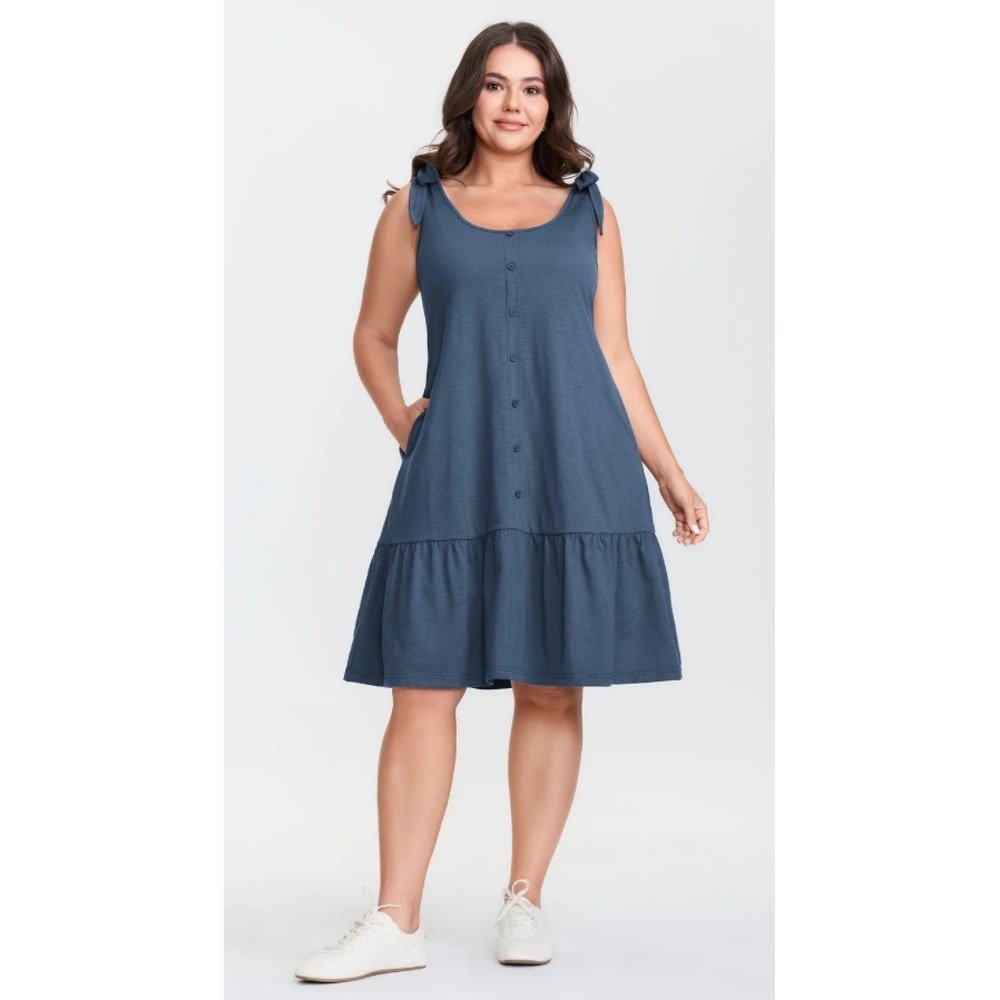 Bloomchic Blue Ruffle Hem Tie Shoulder Pocket Sleeveless Dress 1X 14-16